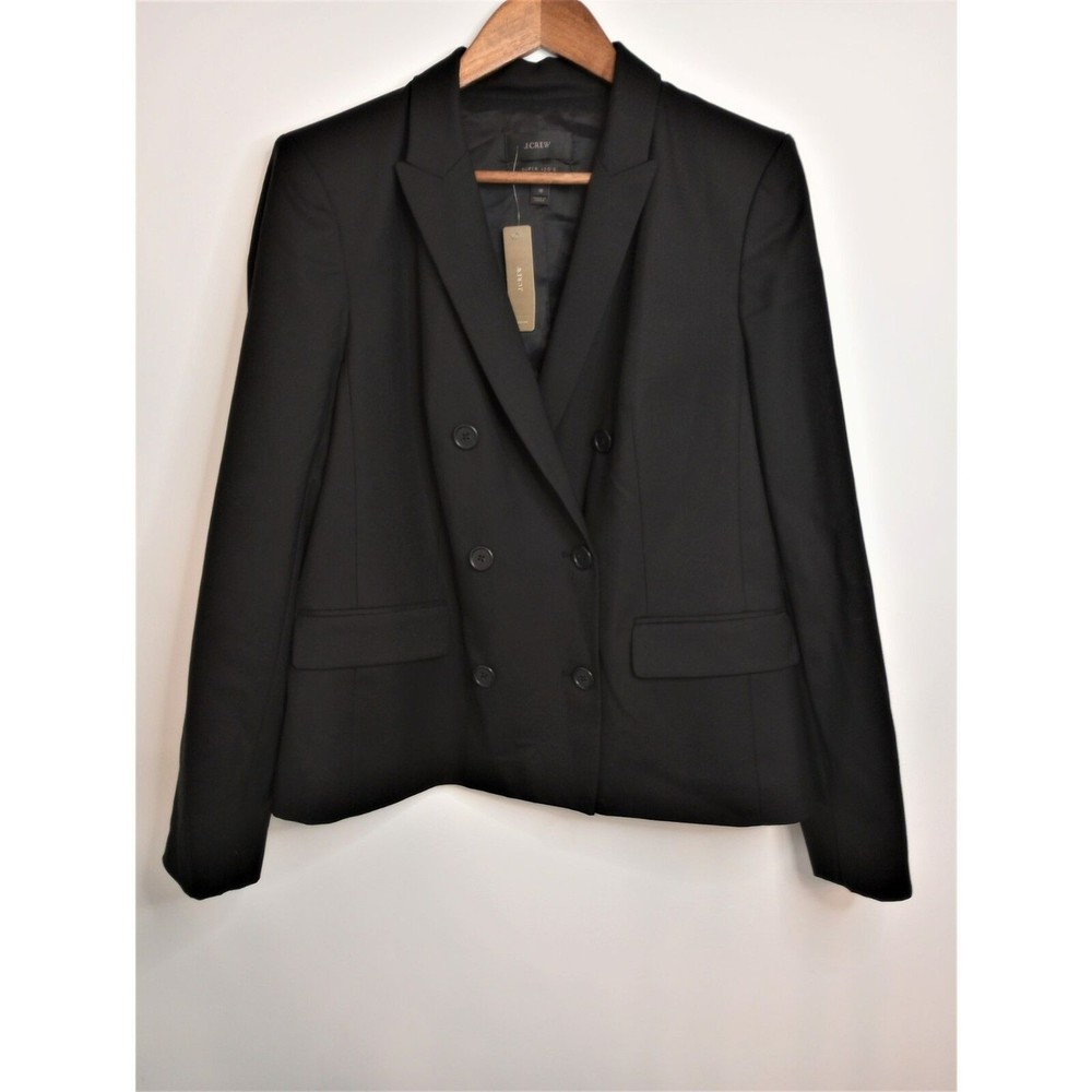 J Crew Blazer Sz 16 Super 120 Black Double Breasted Women